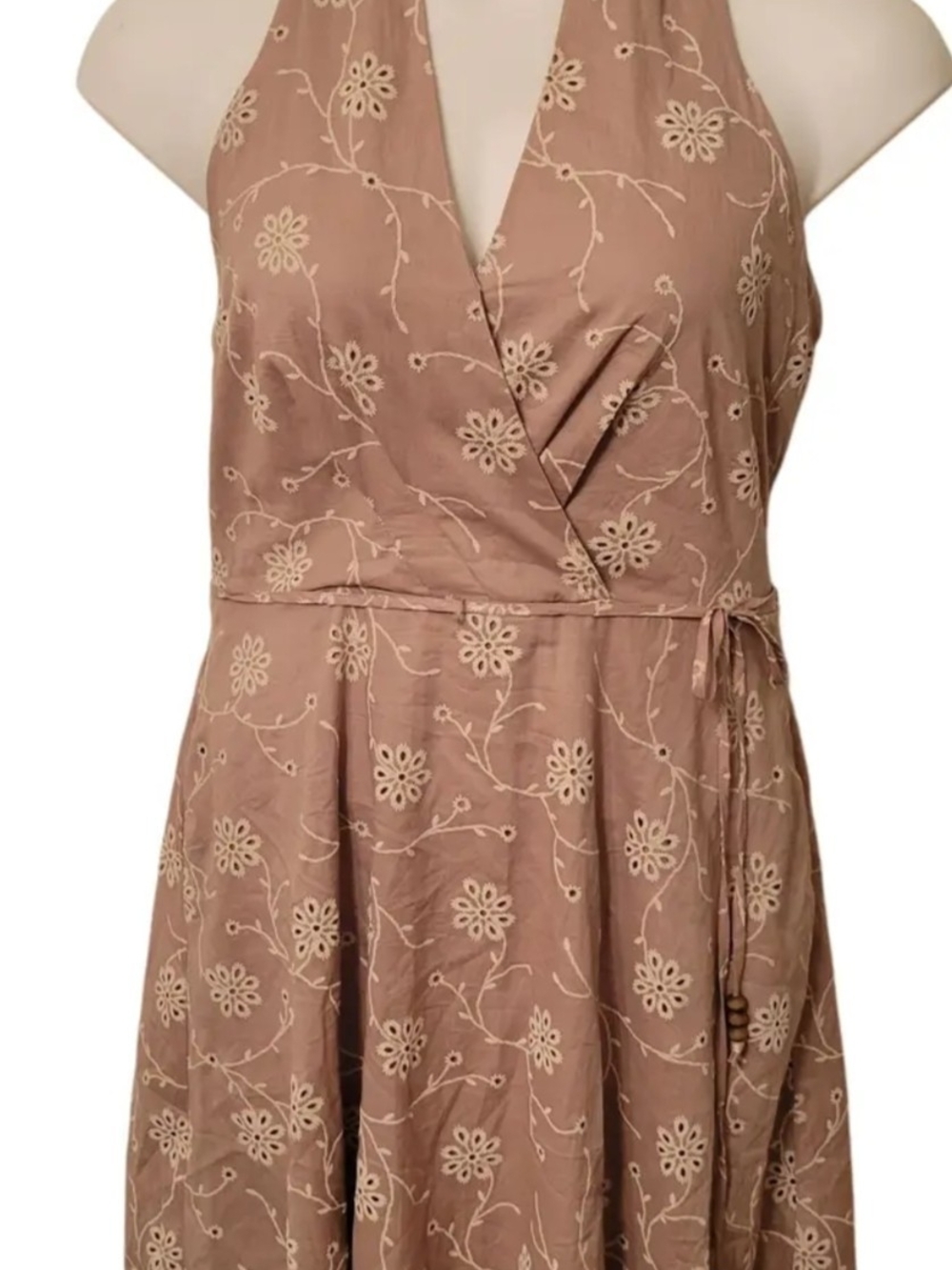 Joie  Taupe Dress with Cream Floral Embroidery